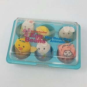 Vintage 1978 Knickerbocker Egg Beans ~ Mini Bean Bag Animals Plastic Egg Carton